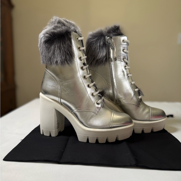 Giuseppe Zanotti Shoes - Giuseppe Zanotti Metallic Fur Platform Boots | Size 40 | NIB
